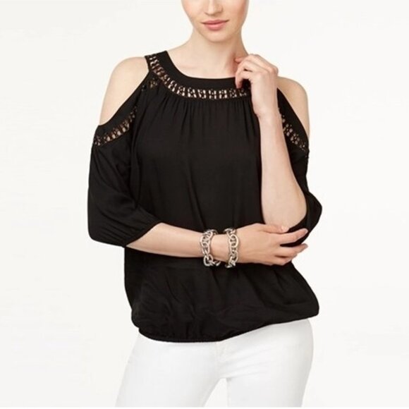 I.N.C. Crochet-Trim Cold-Shoulder Top - Picture 1 of 9